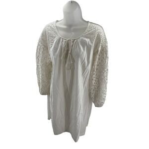 J.Crew White Eyelet Lace Balloon Sleeve Tunic‎ Cover Up Womens XLarge